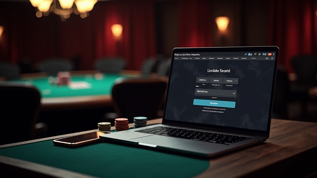 Casino lobby screen with account access and a live table visible in the background