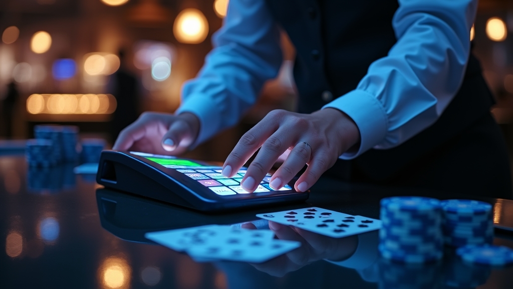 Player making a deposit at a casino cashier screen with glowing payment options