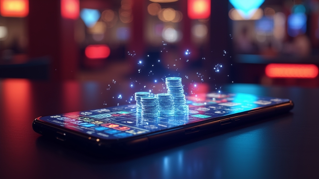 Smartphone displaying casino games and sports betting lobby