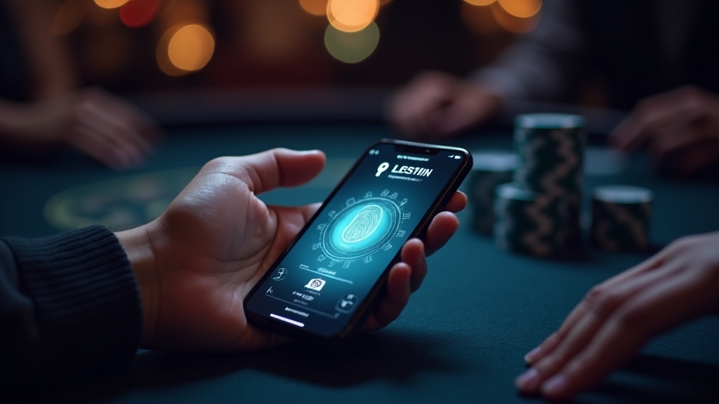 Smartphone with secure login and navigation screen in a casino setting
